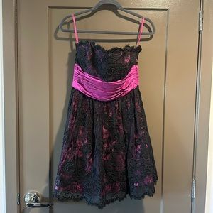 Betsey Johnson Vintage Strapless Pink/Black Lace Party Dress